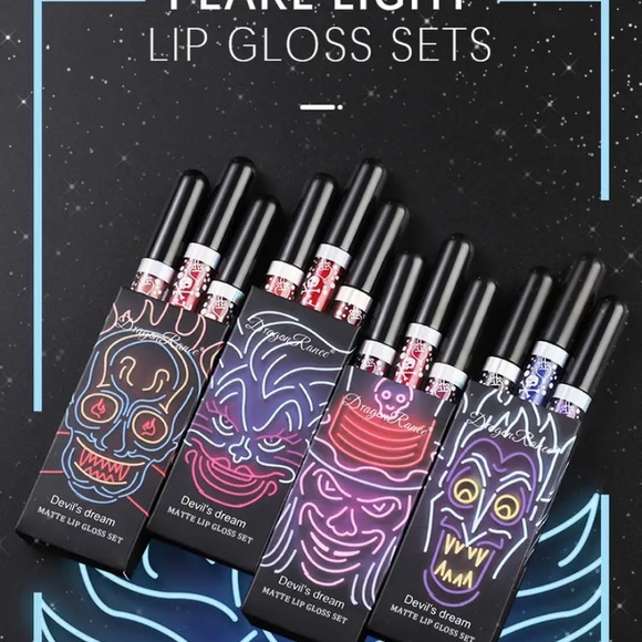 DRAGON RANEE Devil’s Dream Glitter Liquid Tinted Lip Gloss Set Purple Blue Black - Picture 5 of 6